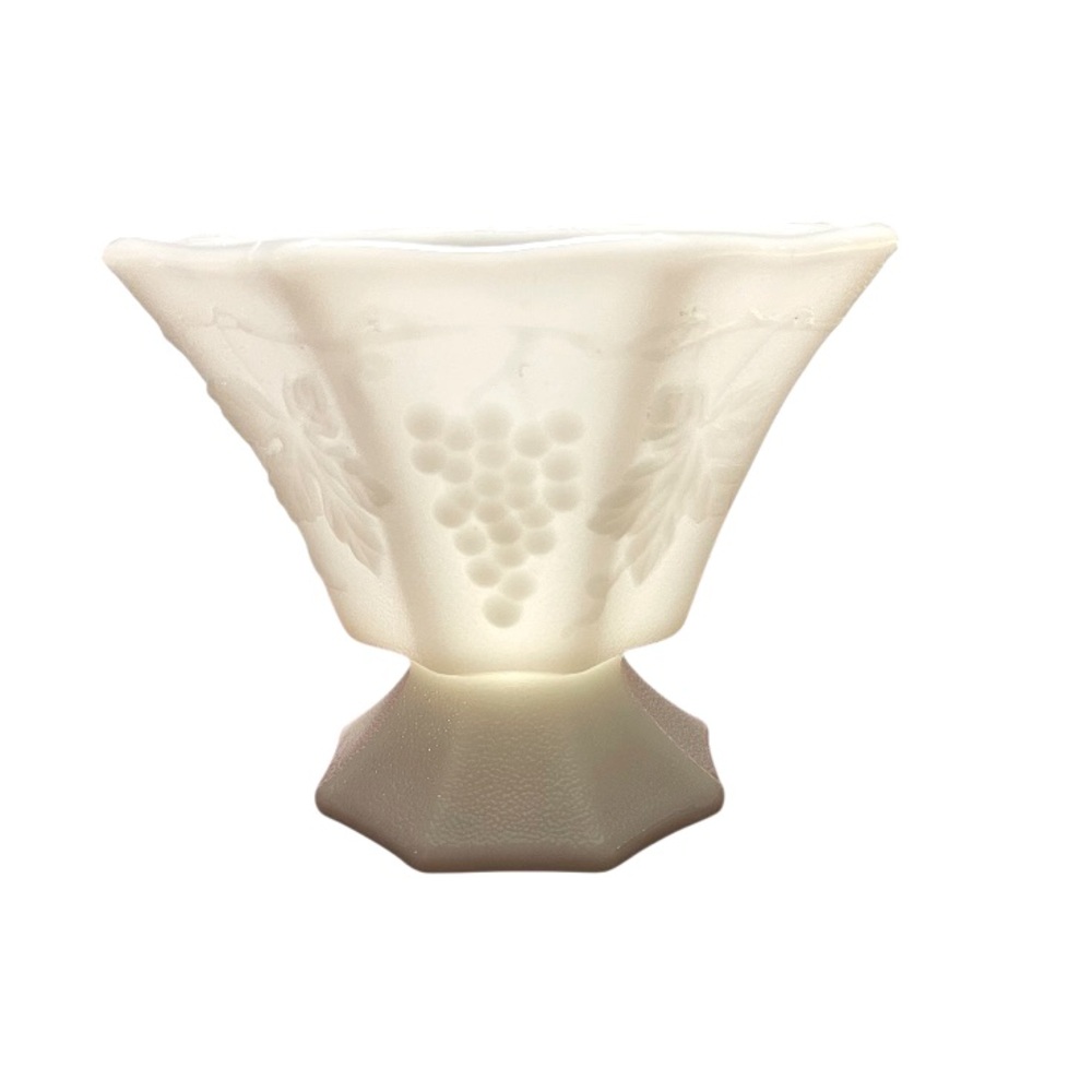 Vintage Anchor Hocking Octagon Grape and Leaf Pattern Milk Glass Candy Dish.